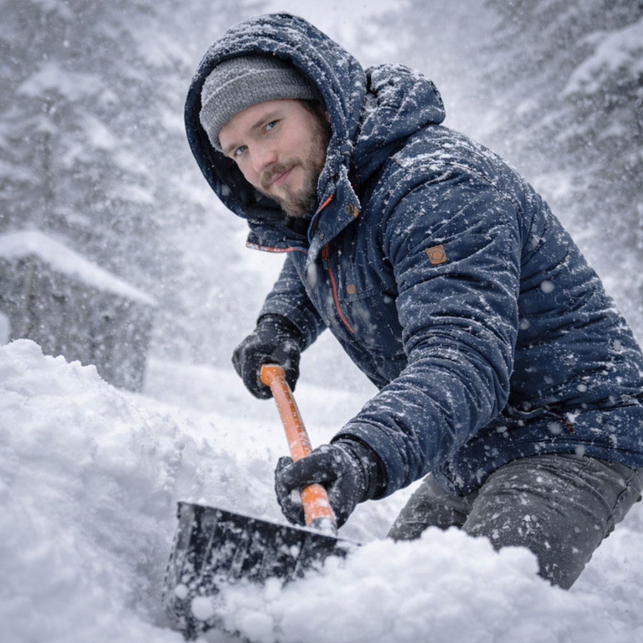 Andreas Dorfmeister der Held im Schnee beim Schaufeln